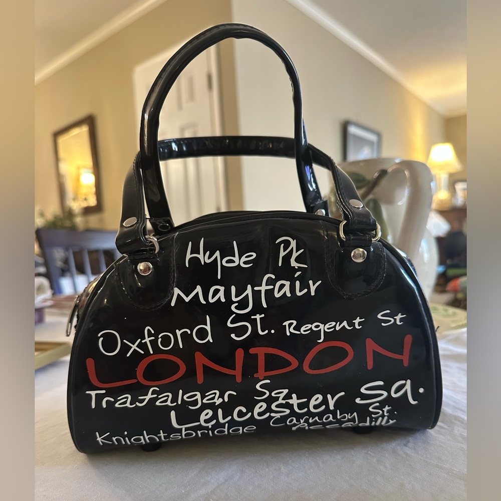 Y2K London themed script mini bowler style Handbag